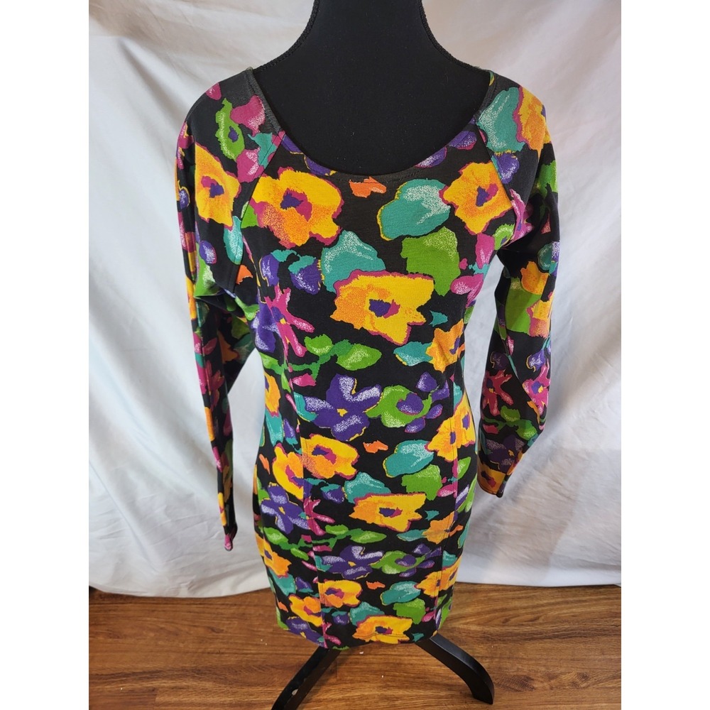 Vintage In Charge Sze‎ M Floral L/S Bodycon Dress
